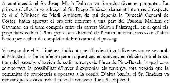 Pregunta de CiU a l'Ajuntament de Gavà sobre l'estat del planejament del tram del passeig marítim que ha de salvar la Riera dels Canyars (19 de juliol de 2001)
